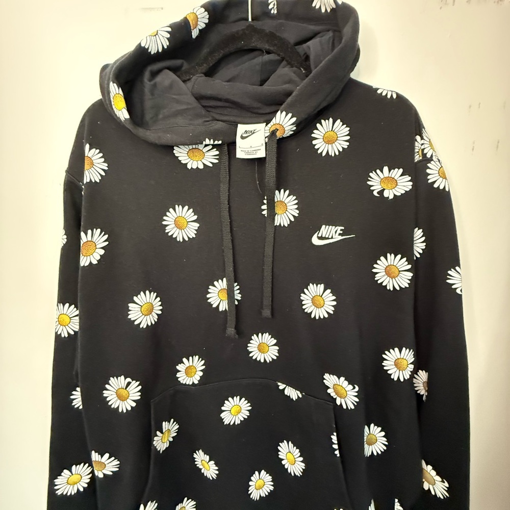 Nike Black Hoodie with Daisy Pattern